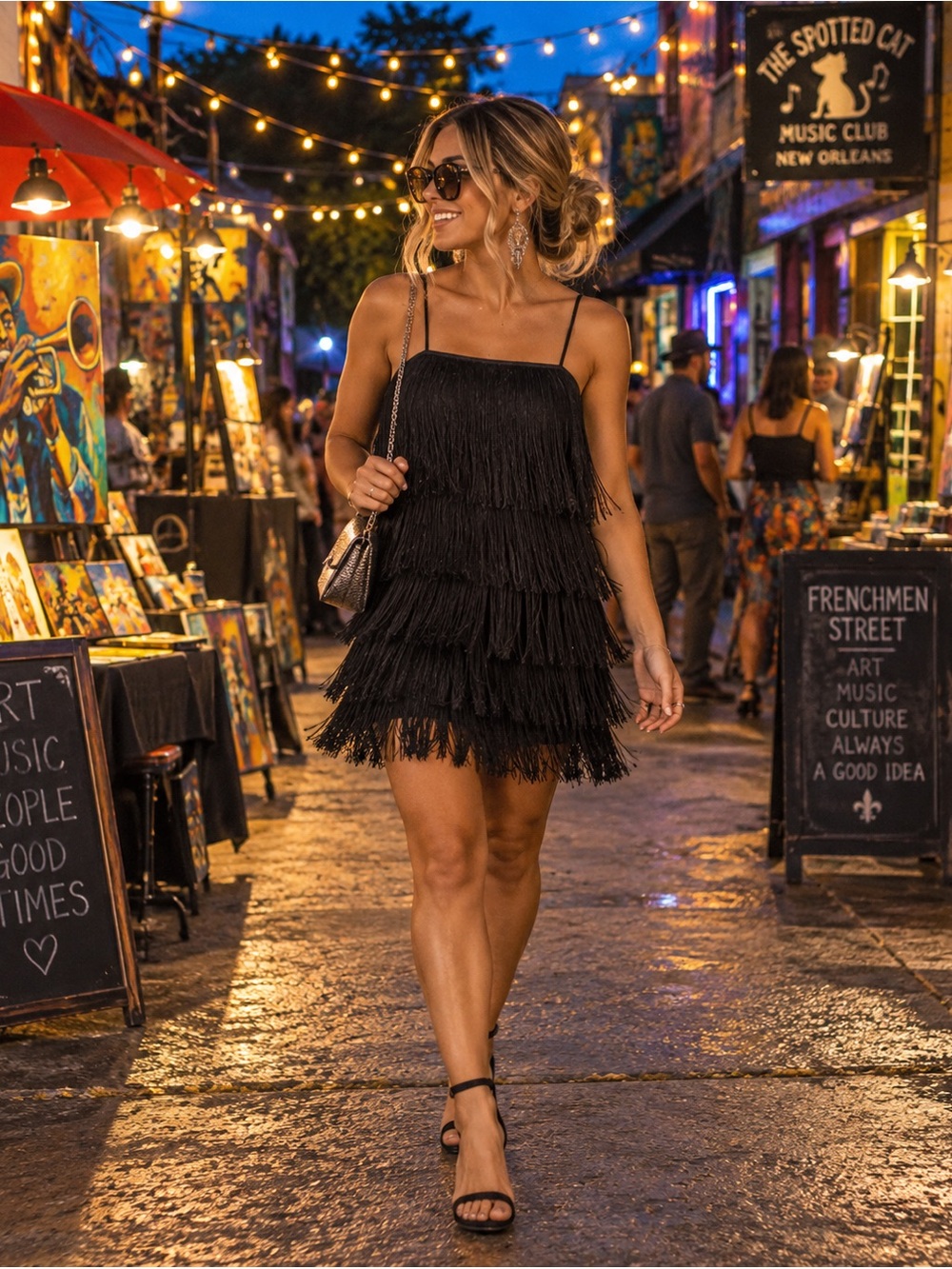 A New Day Black Fringe Tassel Mini Cocktail Party Dress Small S NEW Flapper